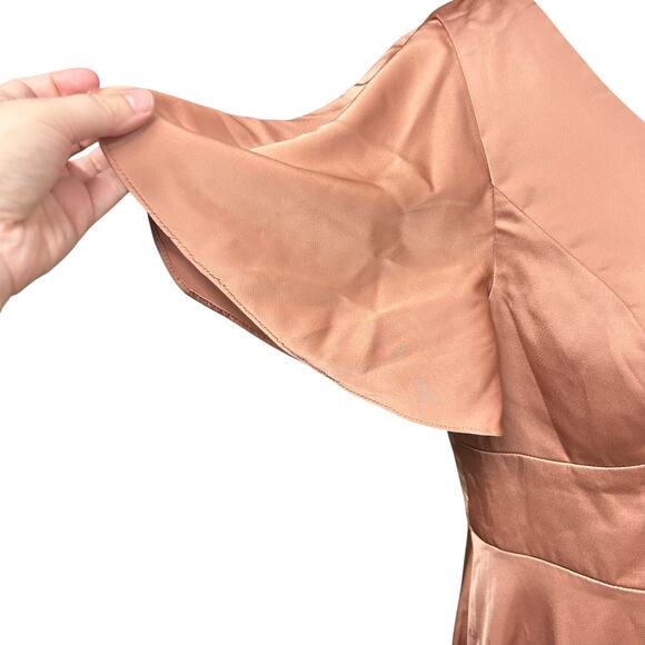 Romantic satin bridesmaid gown Azazie flutter sleeve‎ formal dress size A14 - Picture 4 of 10